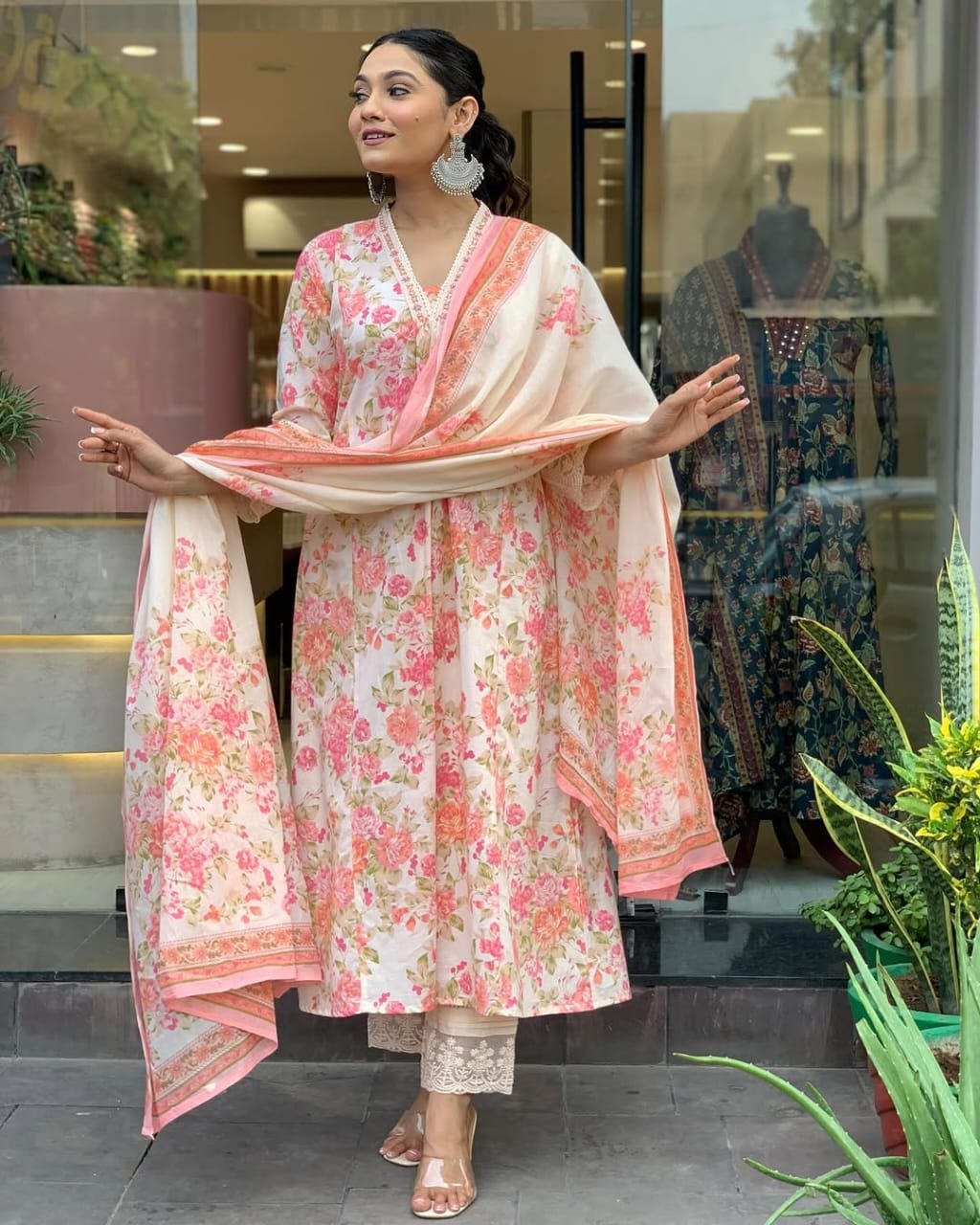 Cotton Embroidered Anarkali Kurta Set